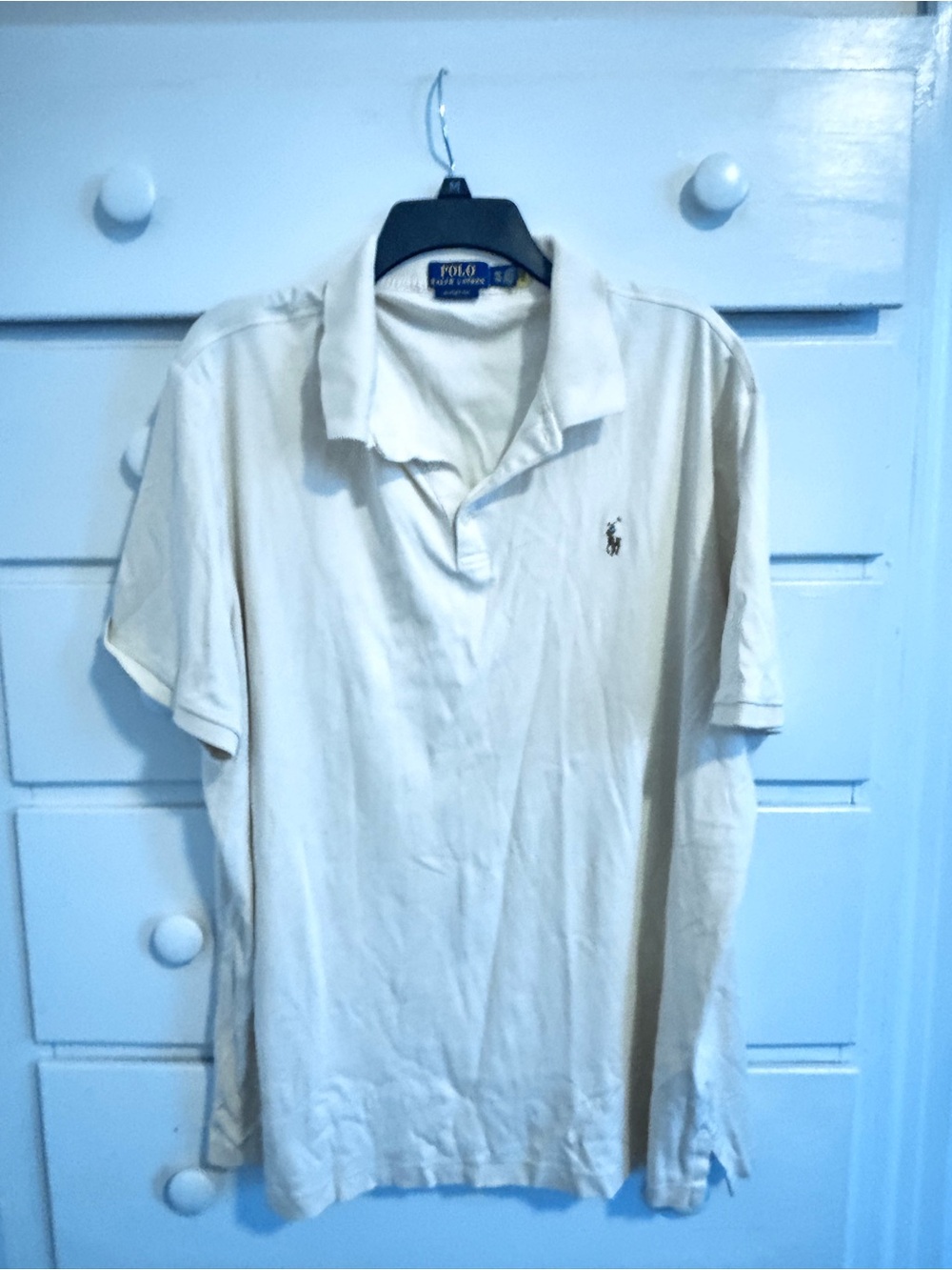 Ralph Lauren Men's Polo Shirt in Cream with Embroidered Pony